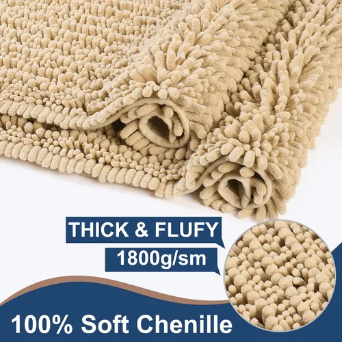 Miniatura 4 de FLOLEOPA Alfombras de Baño de Microfibra de Felpa Suave, Alfombras de Baño Absorbentes Antideslizantes Lavables a Máquina, Tapetes de Baño para Beige