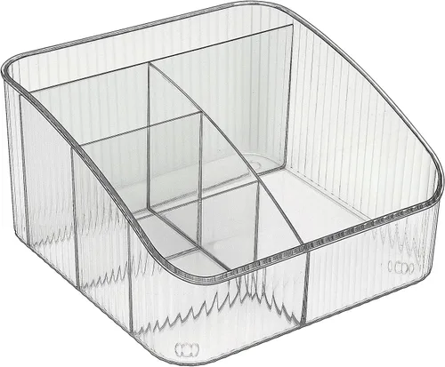 Miniatura 2 de JessLab Organizador de maquillaje, organizador de cuidado de la piel de PET con 5 compartimentos, organizador de maquillaje para escritorio, Gris