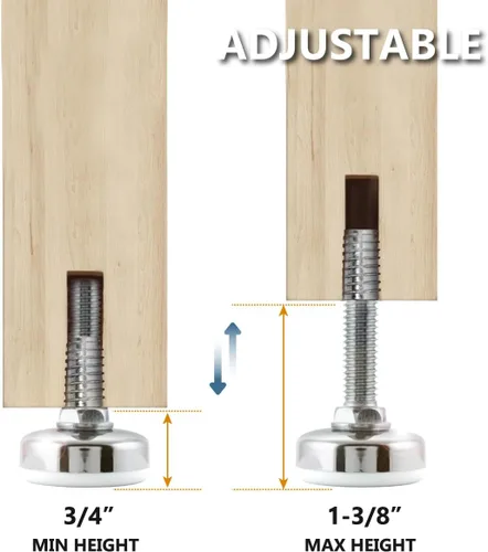 Miniatura 4 de POWERTEC Pies niveladores roscados 4PK con insertos roscados de 3/8"-16, pies ajustables resistentes para muebles con almohadillas grandes