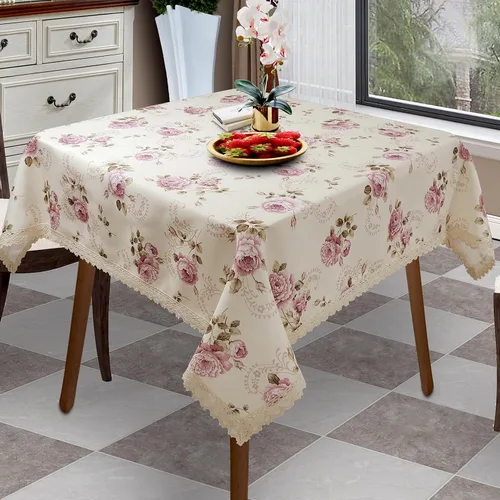 Miniatura 2 de Mantel cuadrado con estampado floral de 38 x 38 pulgadas, resistente a las manchas e impermeable, para cocina, comedor, interior y exterior