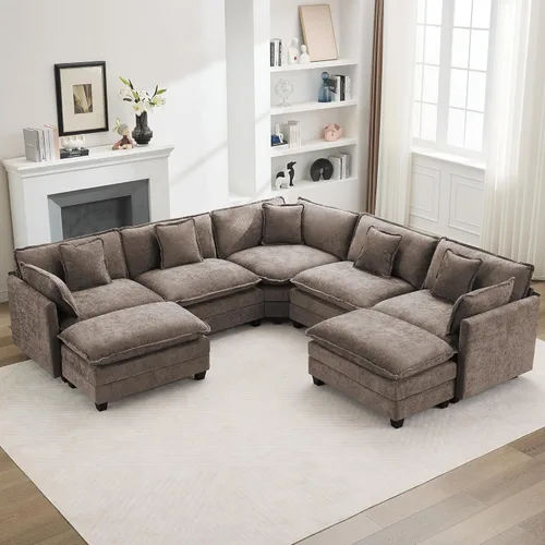 Miniatura 47 de Otomán de Sofá Moderno de Chenille Nube de 35'', Otomán Rectangular para Sofá Seccional Modular, Beige