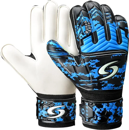 Sporia Guantes de portero para adultos y jóvenes, guantes de portero de fútbol transpirables con protector de 5 dedos y fuerte soporte de muñeca Azul