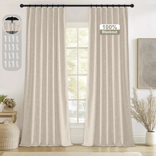 Miniatura 21 de StangH Cortinas Plisadas Completamente Opacas para Dormitorio, Cortinas de Lino Beige de 84 Pulgadas de Largo, 2 Paneles, Cortinas Térmicas