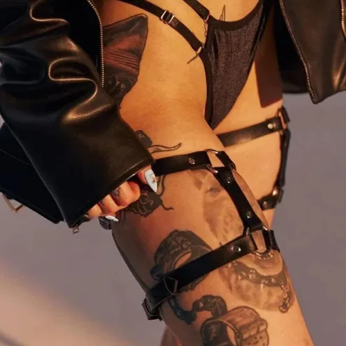 Miniatura 3 de Yovic Punk Body Chain Leather Leg Chain Sexy Harness Layered Waist Chain Rave Nightcup Party Body Accessory for Women and Girls
