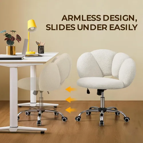 Miniatura 4 de Yaheetech - Silla de escritorio tapizada en bouclé, silla de tocador con forma de nube, silla de oficina en casa ajustable para computadora
