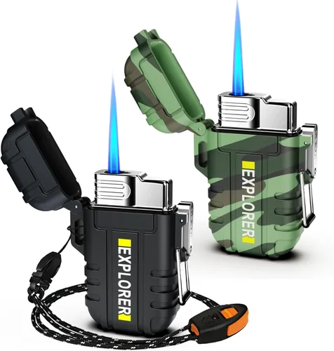 Miniatura 12 de Encendedor de antorcha, butano recargable, resistente al viento, gas para exteriores con llama de chorro ajustable, para chimenea, fuegos Camouflaje