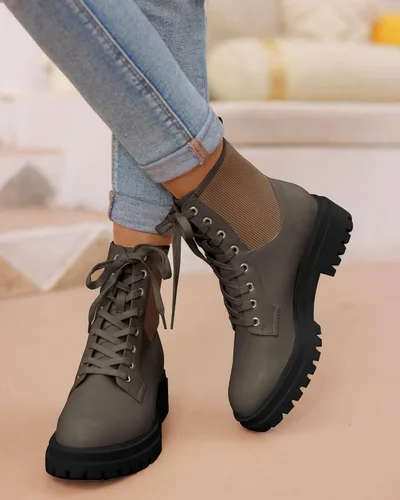 Miniatura 2 de VETASTE Botas de tobillo con cordones para mujer, puntera redonda, tacón bajo y grueso, botines de combate de invierno