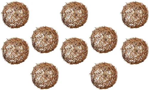 Miniatura 4 de 10 Uds. Bolas de mimbre de mimbre natural de la bola de vid ornamento loro pájaro masticar para fiesta de Navidad jardín decoración de pared 2.0 in