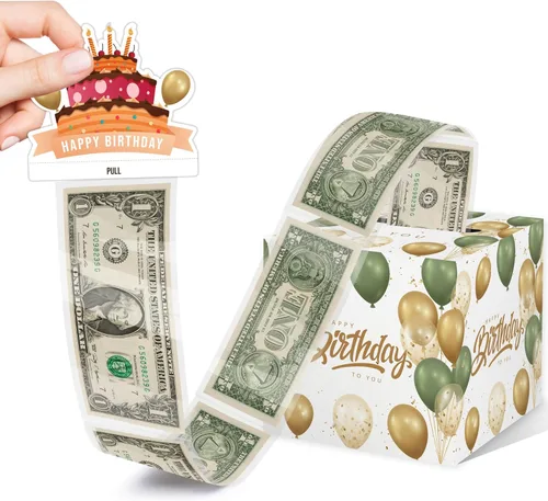 Miniatura 12 de Caja de dinero de feliz cumpleaños para regalo en efectivo, incluye tarjeta de feliz cumpleaños y 35 bolsas transparentes, divertido regalo