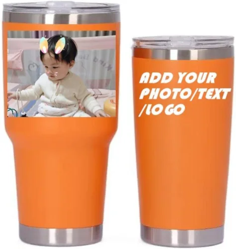 Miniatura 23 de Vaso de acero inoxidable con foto personalizada de 20 onzas / 30 onzas, taza de café personalizada con tapa y pajilla, taza aislada al vacío