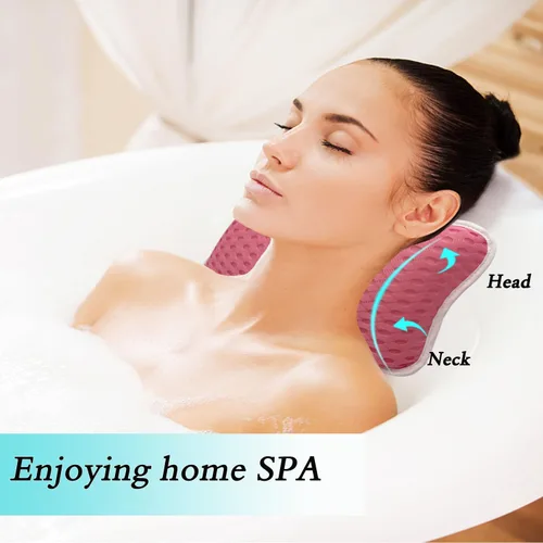 Almohadas de baño para tina, almohadas de spa para bañera, jacuzzi, apoyo para cabeza y cuello con 2 fuertes ventosas de succión, rosa