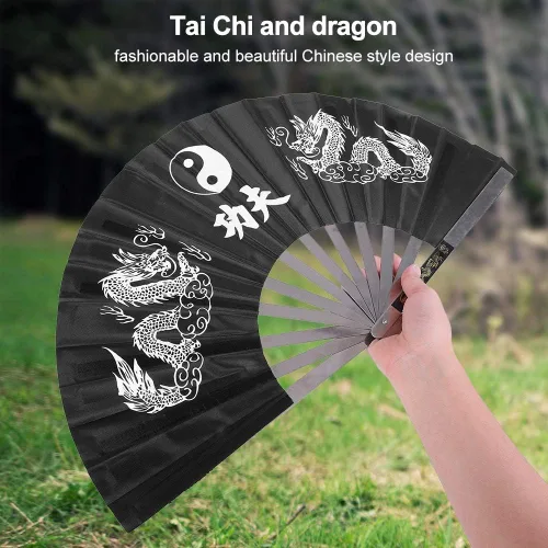 Miniatura 2 de Maxmartt Abanico de mano plegable de acero inoxidable, ventilador de tai chi, ventilador de kung fu, fanáticos de karate, fanático chino, fanático