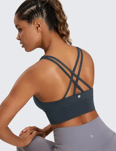 Miniatura 3 de CRZ YOGA Brasier deportivo con tirantes delgados para mujer, de impacto medio, con relleno cruzado y relleno para yoga
