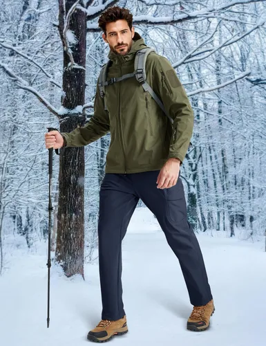 Miniatura 10 de MAGCOMSEN - Pantalones de invierno para hombre, impermeables, con forro polar pantalones tácticos softshell, para snowboard, esquí, con bolsillos