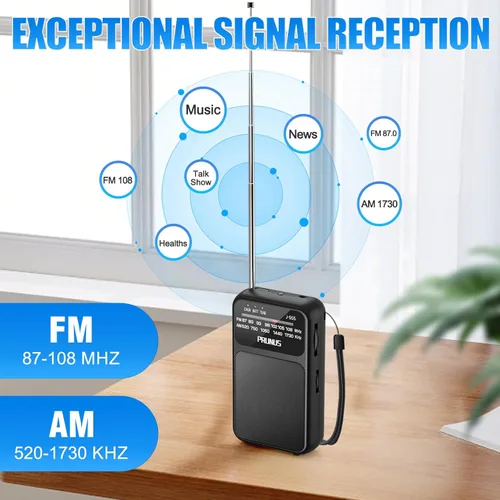 Miniatura 5 de PRUNUS J-555 - Radio de Bolsillo AM FM con Carga USB-C y Batería, Excelente Recepción y Altavoz Claro con Conector para Auriculares, Clip Posterior