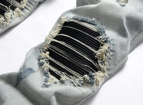 Miniatura 3 de OIIIO - Jeans elásticos rasgados de ajuste regular para hombre