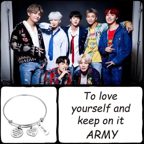 Miniatura 6 de LACAKU - Pulsera para niño, Kpop, BTS, Bangtan, dijes con textos en inglés, amarte a ti mismo, A.R.M.Y, regalo de joyería para niños, acero