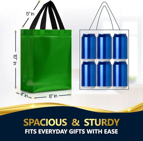 Miniatura 3 de Nush Nush Bolsas de regalo verdes de tamaño mediano, juego de 12 bolsas de regalo reutilizables de color verde brillante con asas a granel, Verde