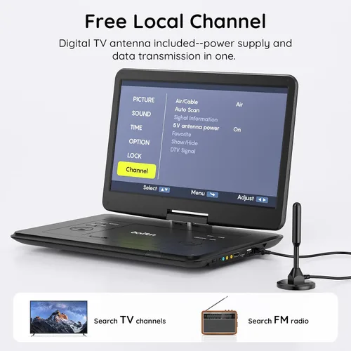 Miniatura 4 de Boifun Combo de reproductor de TV/DVD portátil de 17.5" con pantalla giratoria HD grande de 15.6", sintonizador ATSC de TV digital, batería