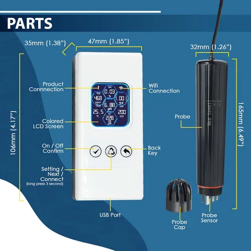 Miniatura 8 de 7 en 1 probador inteligente de calidad del agua, monitor de agua inalámbrico WiFi mide pH/ORP/TDS/EC/salinidad/SG/TEMP, medidor de calidad de agua