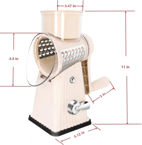 Miniatura 2 de Rallador rotativo de queso con 5 cuchillas bien diseñadas y base de succión fuerte, cortador de verduras de mandolina de cocina con caja de Blanco