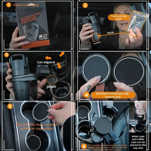 Miniatura 3 de Adaptador 2 en 1 para portavasos de automóvil, asiento delantero multifuncional, ajustable, portavasos y bebidas, compatible con ranuras circulares