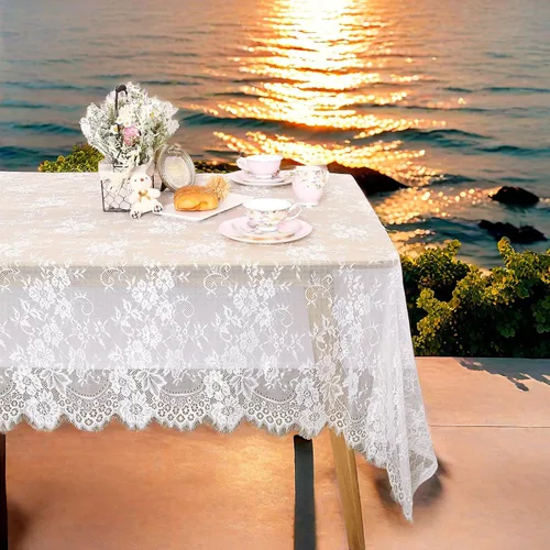 Miniatura 13 de QueenDream Mantel rectangular de 60 x 120 pulgadas, manteles de encaje con patrón floral traslúcido para comedor rústico, cocina, fiesta, decoración