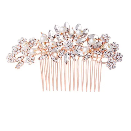 Miniatura 12 de Hapibuy - Peineta de boda con cristales, peine de novia con perlas, tocado de boda en oro, accesorio para el cabello para usar en fiestas
