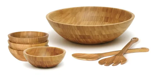 Miniatura 9 de Lipper International Ensaladera de madera de bambú, pequeño, 7 pulgadas de diámetro x 2.25 pulgadas de alto, tazón individual