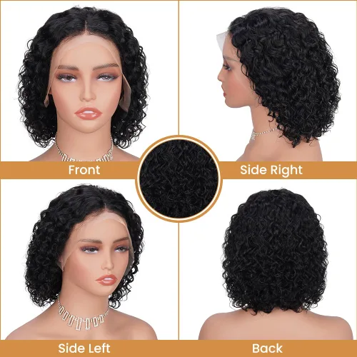 Miniatura 5 de Pelucas con malla frontal de onda profunda 13x4, cabello humano pre-sacado, 180% de densidad, 9A, sin pegamento, pelucas de cabello humano mojadas