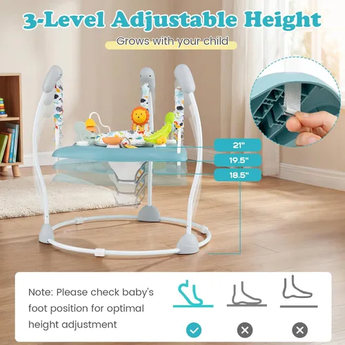 Miniatura 2 de BABY JOY Centro de actividades para bebés, puentes y gorilas con música, asiento giratorio de 360°, 3 alturas ajustables, centro de actividades Azul
