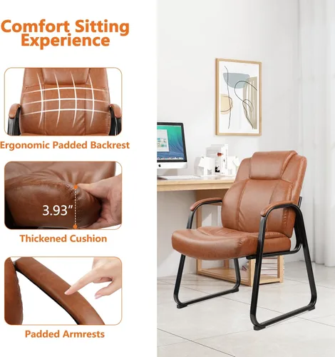 Miniatura 5 de CLATINA Big & Tall - Silla de invitados de 500 lb., sillas de recepción de oficina de cuero PU con base de trineo, silla de escritorio sin ruedas