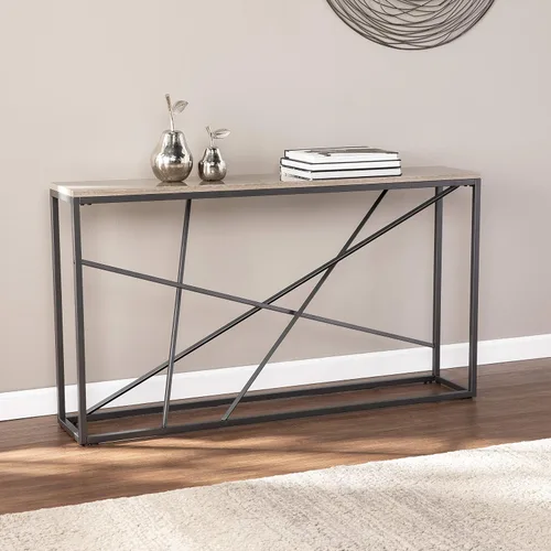 Miniatura 2 de SEI Furniture Arendal - Mesa consola delgada de piedra sintética, comedor con concepto abierto, estilo moderno, hierro con recubrimiento de polvo