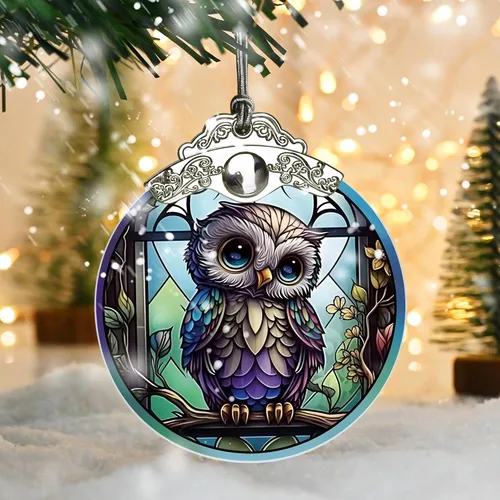 Miniatura 5 de Jocidea Adornos navideños de búho - Adornos festivos de vidrio manchado, adornos para árbol de Navidad, regalos de Navidad para amantes de los búhos