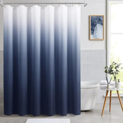 Miniatura 10 de Cortinas de ducha negras para baño, juego de cortinas de ducha de tela texturada ombre, lujo de hotel y spa con 12 ganchos, lavable a máquina