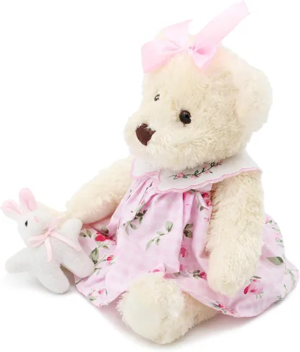 Miniatura 2 de Oitscute - Oso de peluche pequeño para bebé con tela, lindo animal de peluche suave de 10 pulgadas (vestido rosa con conejo)
