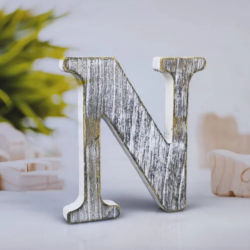 Miniatura 28 de Letras de madera rústica sin terminar de 4 pulgadas para decoración de pared, letras decorativas de pie en rodajas, decoración de tablero
