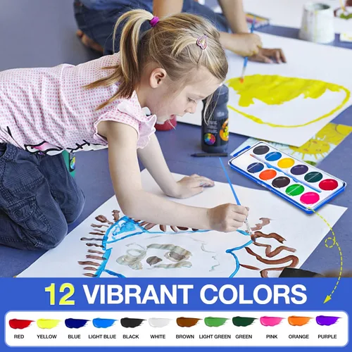 Miniatura 3 de Juego de 42 pinturas de acuarela para niños, 12 colores de acuarelas con pincel, juego de pintura de acuarela para niños para recuerdos de fiesta