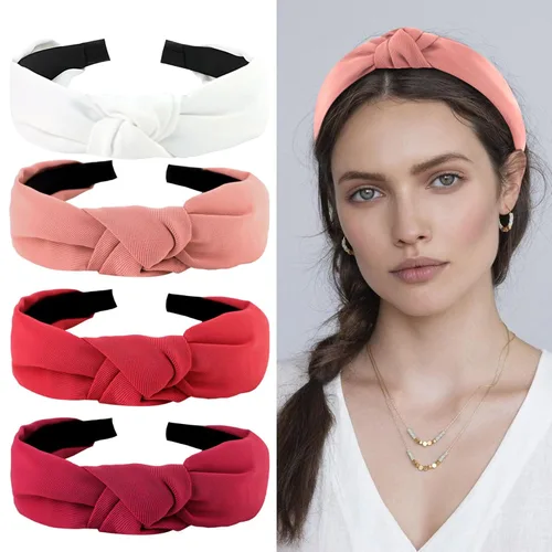 Miniatura 9 de YISSION Diademas anudadas para mujer, accesorios para el cabello con nudo superior ancho de cuero antideslizante en blanco y negro