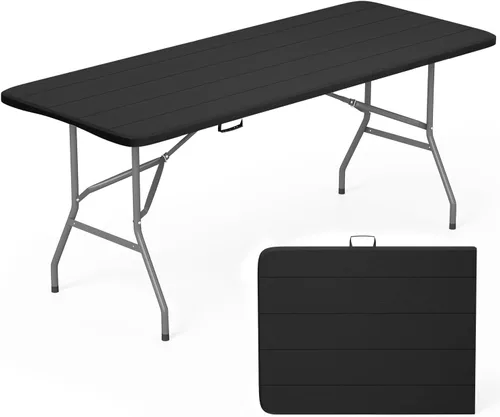 Miniatura 25 de FDW Mesa plegable de 4 pies, media mesa plegable portátil de picnic para oficina, hogar, campamento, fiesta (negro, 4 pies)