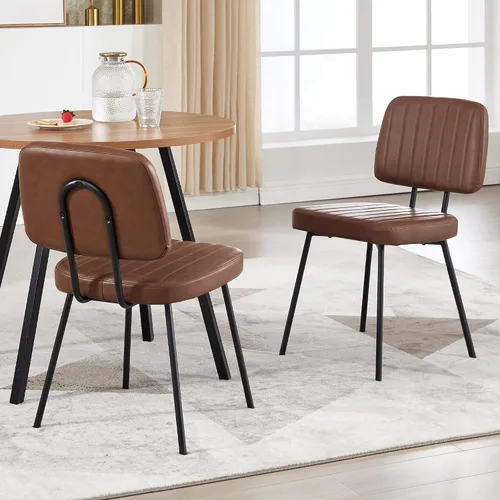 Miniatura 9 de VipDesk Juego de 2 sillas de comedor tapizadas de piel sintética, sillas de comedor modernas de mediados de siglo para cocina, comedor con respaldo
