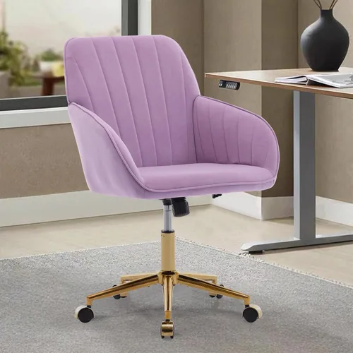 Miniatura 25 de Beige Small Office Chair, Chenille Cute Swivel Vanity Makeup Desk Chair with Wheels for Teens Women Girls, Comfy Adjustable Computer Chairs for