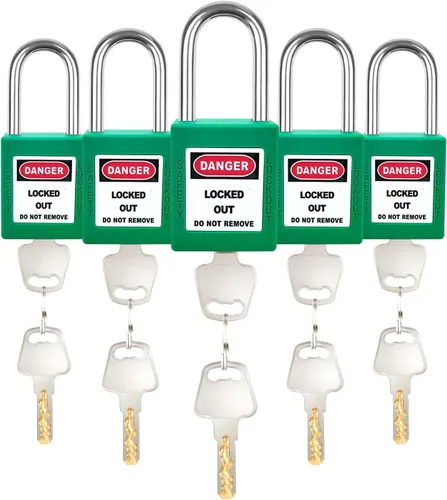 Miniatura 11 de Juego de 5 cerraduras de bloqueo con llave negra, 2 llaves por cerradura, candados de seguridad compatibles con OSHA para kit de etiqueta de bloqueo
