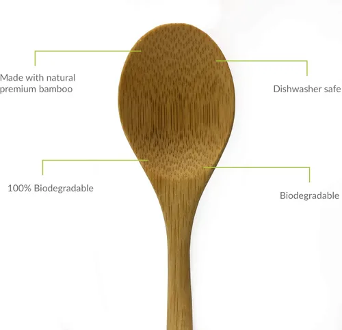 Miniatura 2 de JapanBargain, Juego de cucharas de bambú de 10 piezas, cucharas de madera reutilizables de 8 pulgadas para niños, aperitivo, postre, helado, yogur