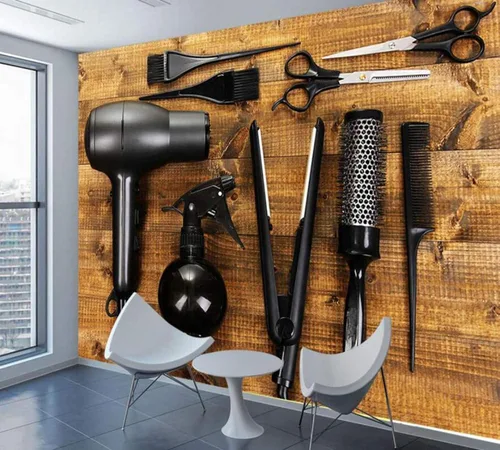LUVISS Papel pintado de pared 3D para peluquería y peluquería, papel pintado con tijeras para secador de pelo, impresión fotográfica, mural