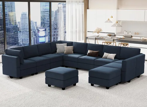Miniatura 12 de Belffin Sofá modular modular con asiento de almacenamiento, sofá en forma de U de gran tamaño, sofá modular de terciopelo con terciopelo otomano