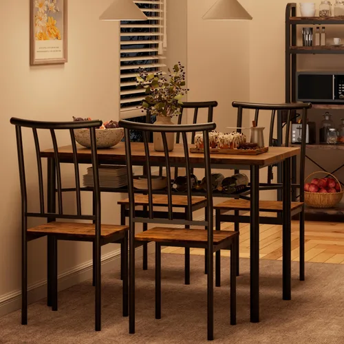 GAOMON Juego de mesa de comedor para 4, mesa de cocina y sillas para 4 con estante para vino, juego de mesa de comedor con 4 sillas, juego de mesa