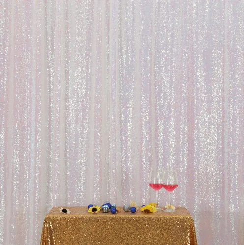 Miniatura 3 de Eternal Beauty Fondo de lentejuelas iridiscentes blancas, cortinas de fondo con purpurina de 5 x 7 pies para fotografía brillante, fiesta, boda