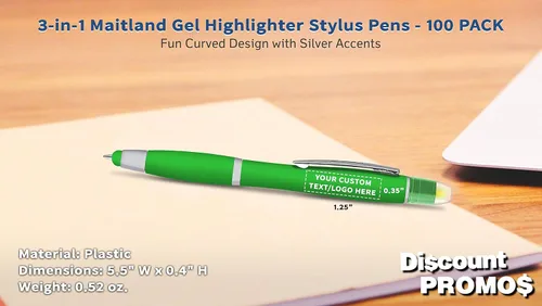 Miniatura 4 de DISCOUNT PROMOS Maitland - Bolígrafos capacitivos de gel de escritura suave personalizados, paquete de 100 unidades, resaltadores, texto