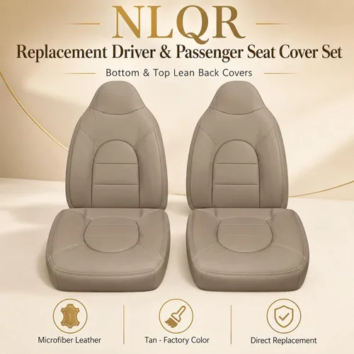 Miniatura 6 de NLQR Fundas de asiento de cuero de repuesto para parte inferior y superior del lado del conductor y del pasajero, color tostado, compatibles